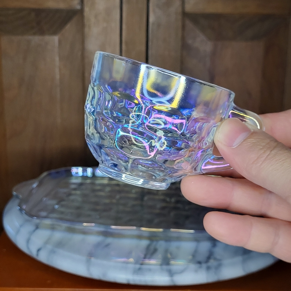 Carnival Glass Snack Tray Set - Picture 11 of 17